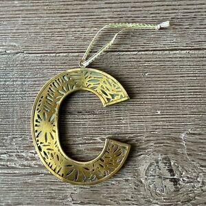 Anthropologie Gold Holiday Ornament Letter C